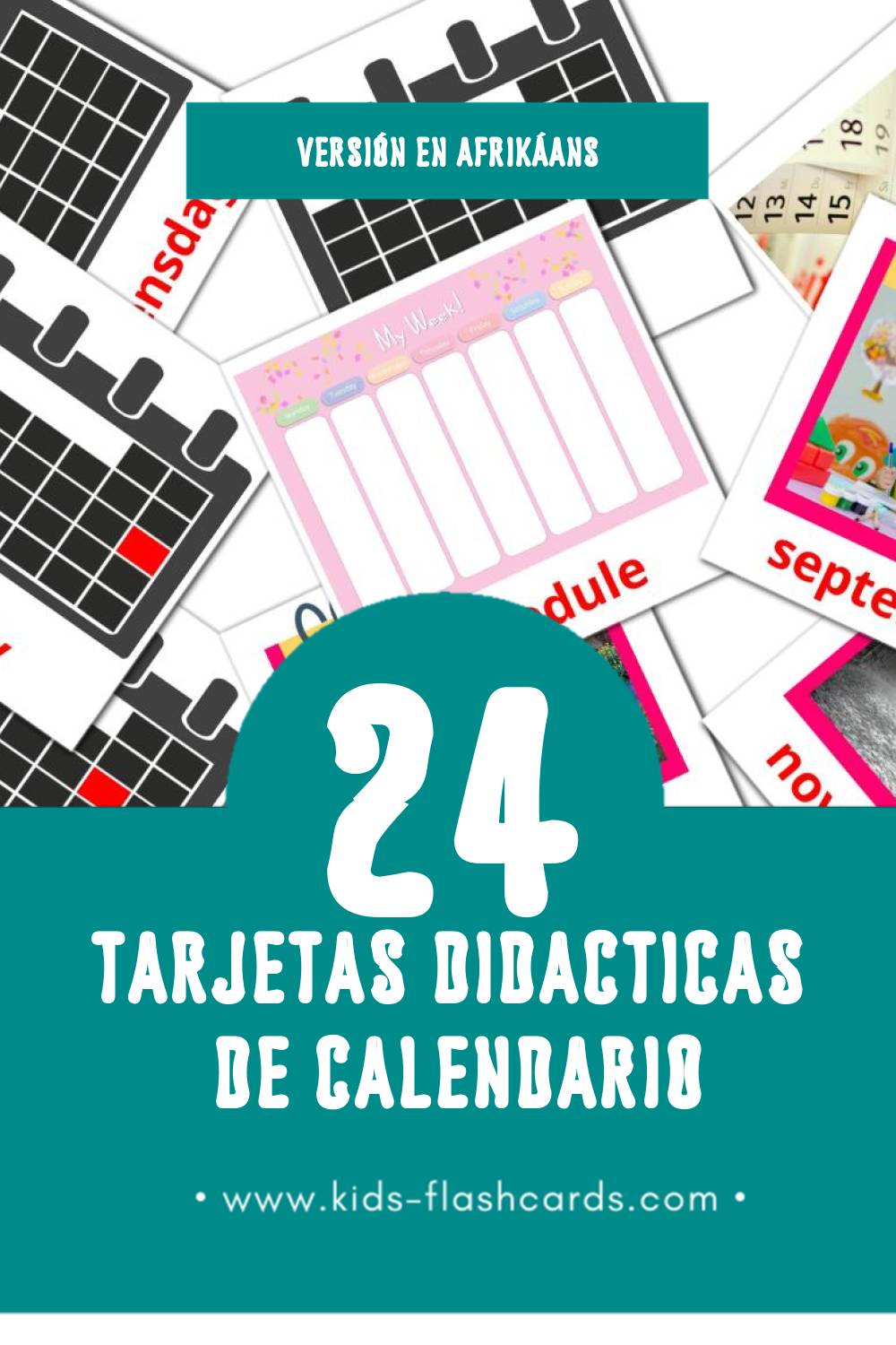 Tarjetas visuales de Kalender para niños pequeños (24 tarjetas en Afrikáans)