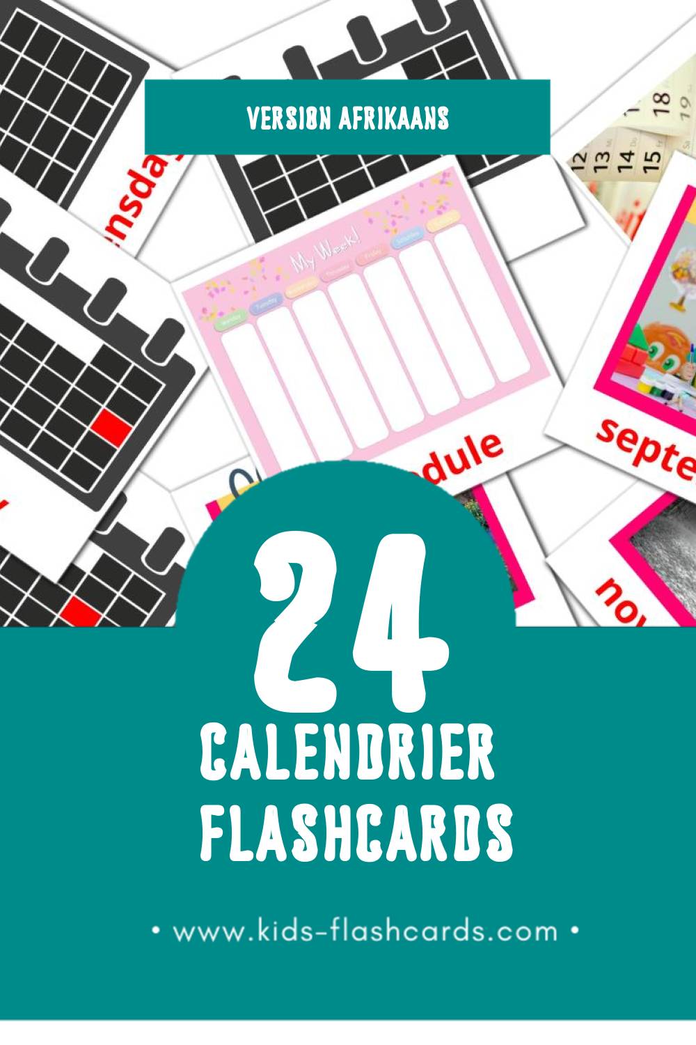 Flashcards Visual Kalender pour les tout-petits (24 cartes en Afrikaans)