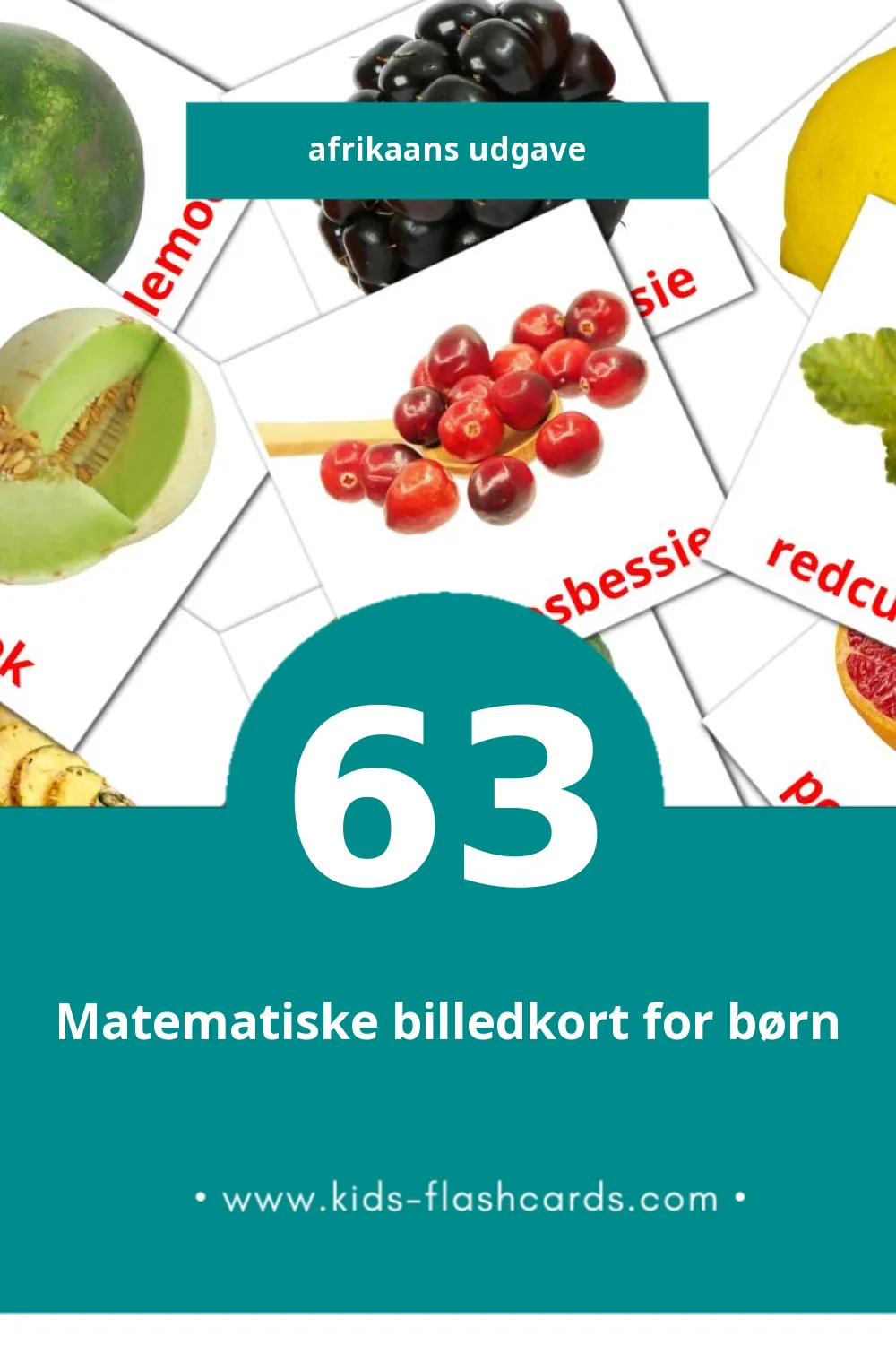 Visuelle billedkort for børn om Kos til småbørn (63 kort på Afrikaans)