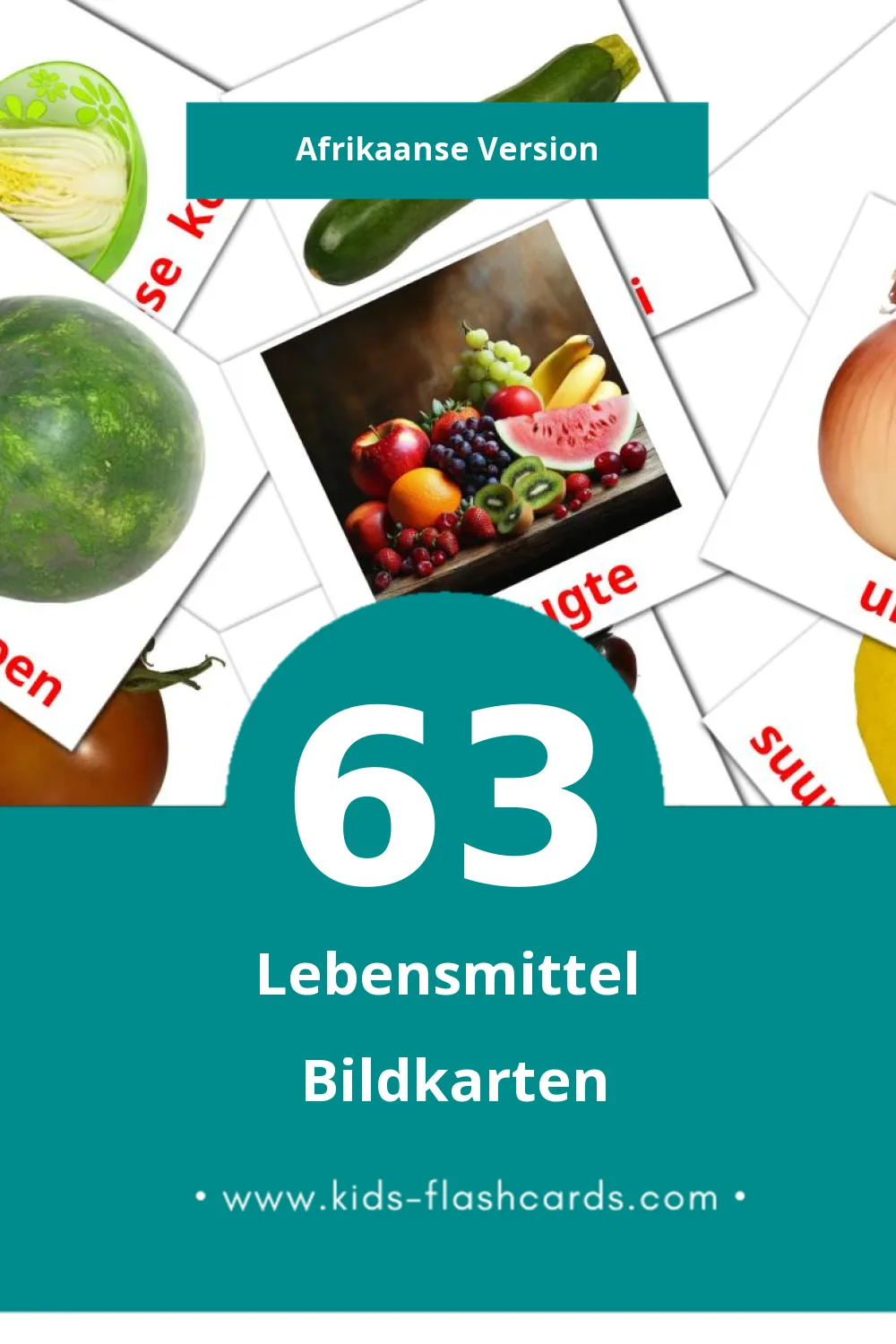 Visual Kos Flashcards für Kleinkinder (63 Karten in Afrikaans)