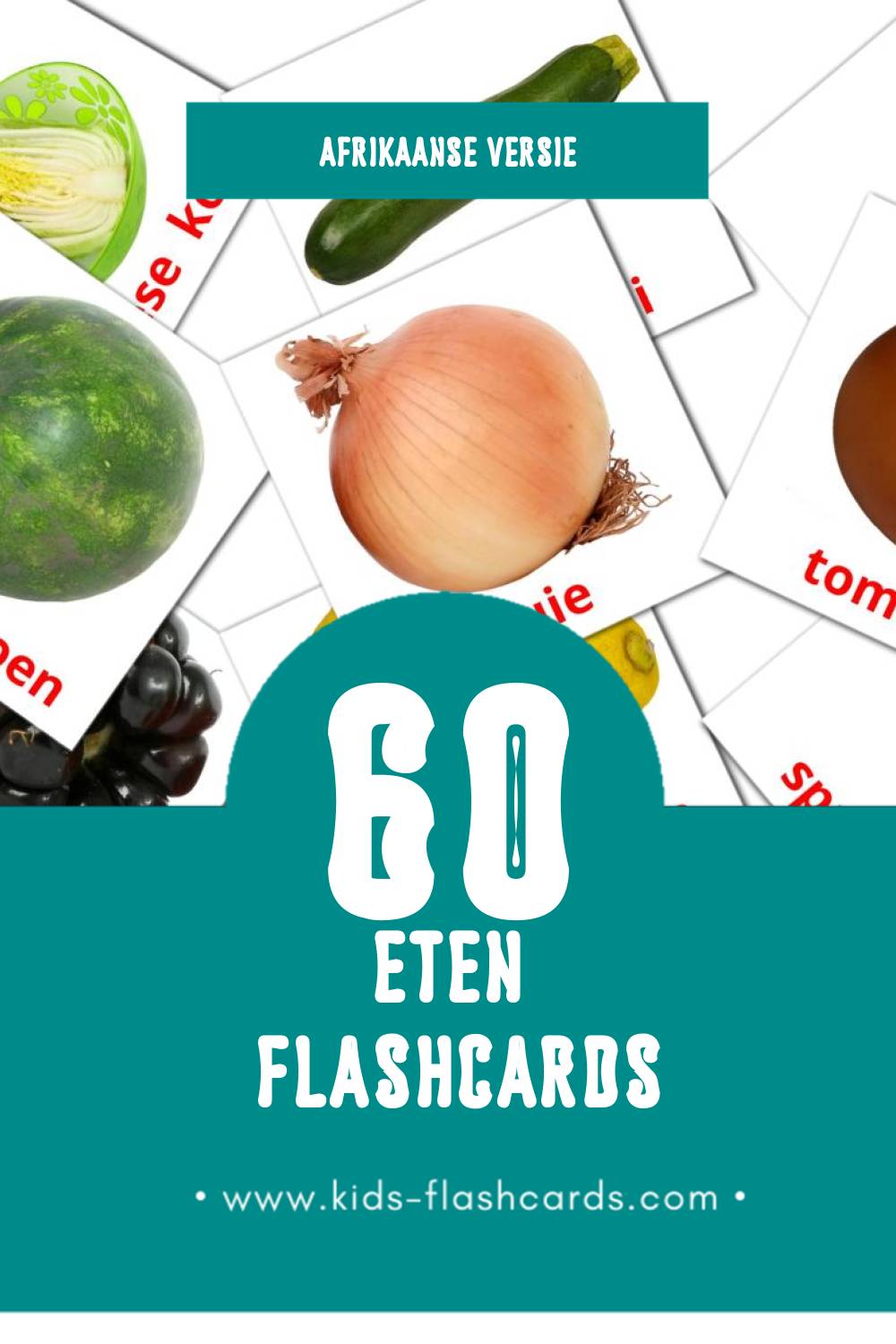 Visuele Kos Flashcards voor Kleuters (60 kaarten in het Afrikaans)
