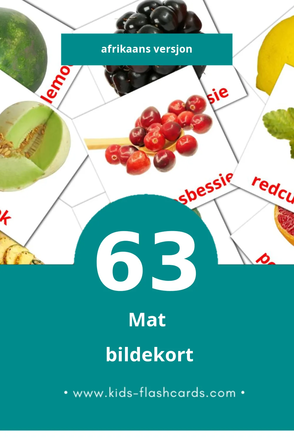 Visuelle Kos bildekort for småbarn (63 kort på Afrikaans)