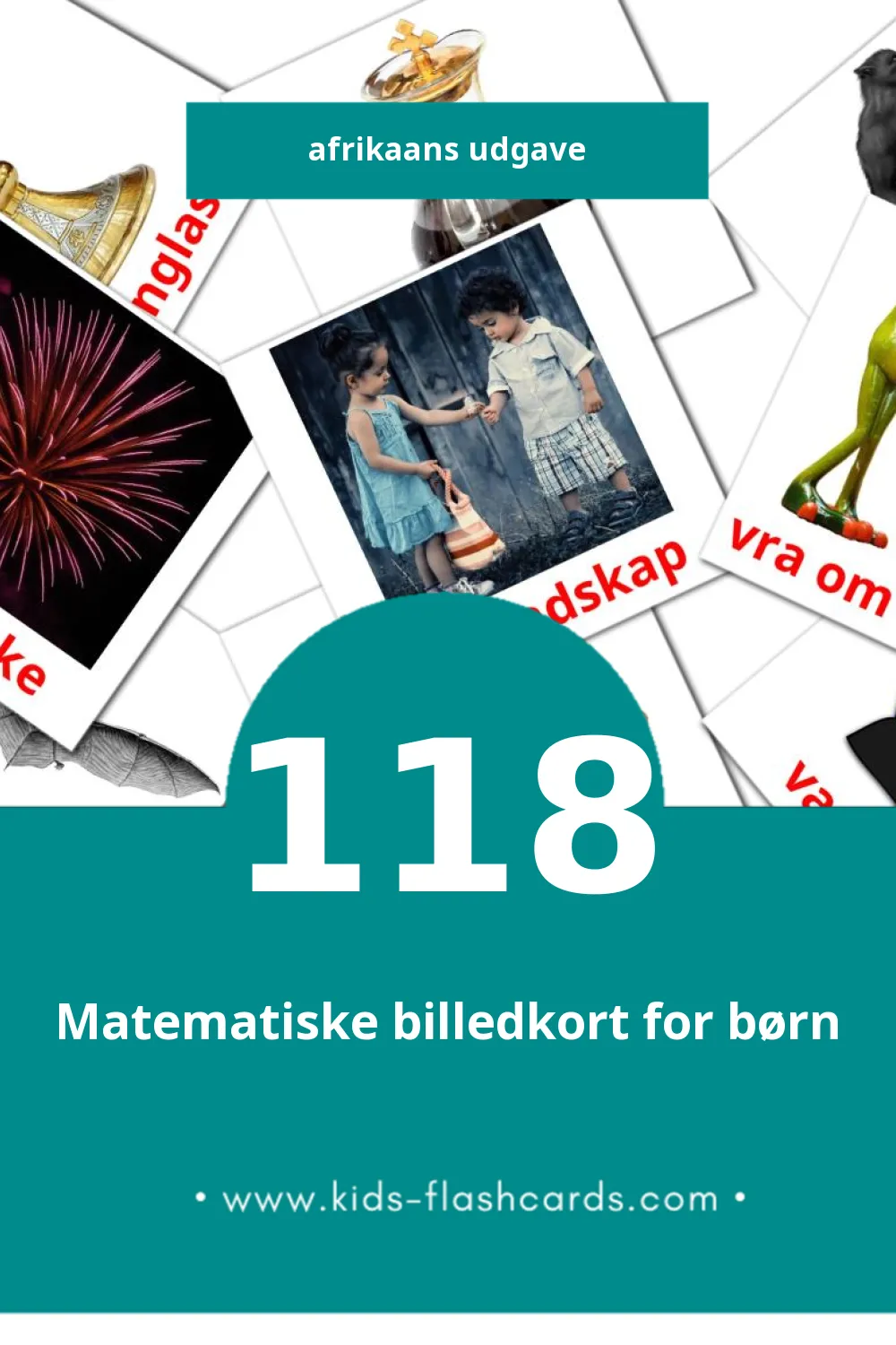 Visuelle billedkort for børn om Vakansie til småbørn (118 kort på Afrikaans)
