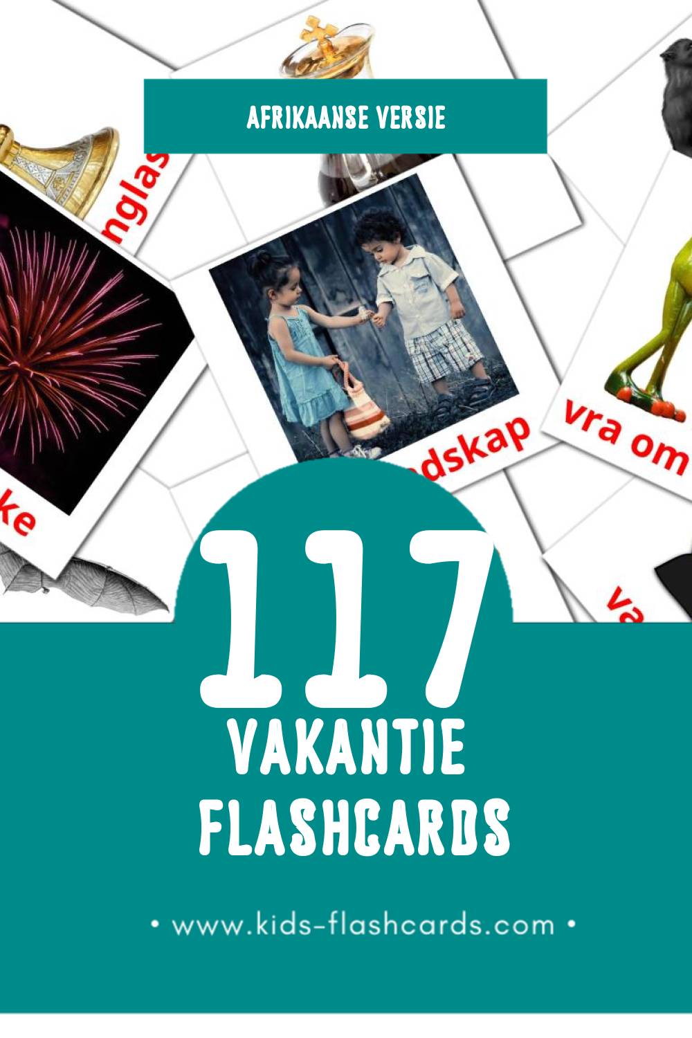 Visuele Vakansie Flashcards voor Kleuters (117 kaarten in het Afrikaans)