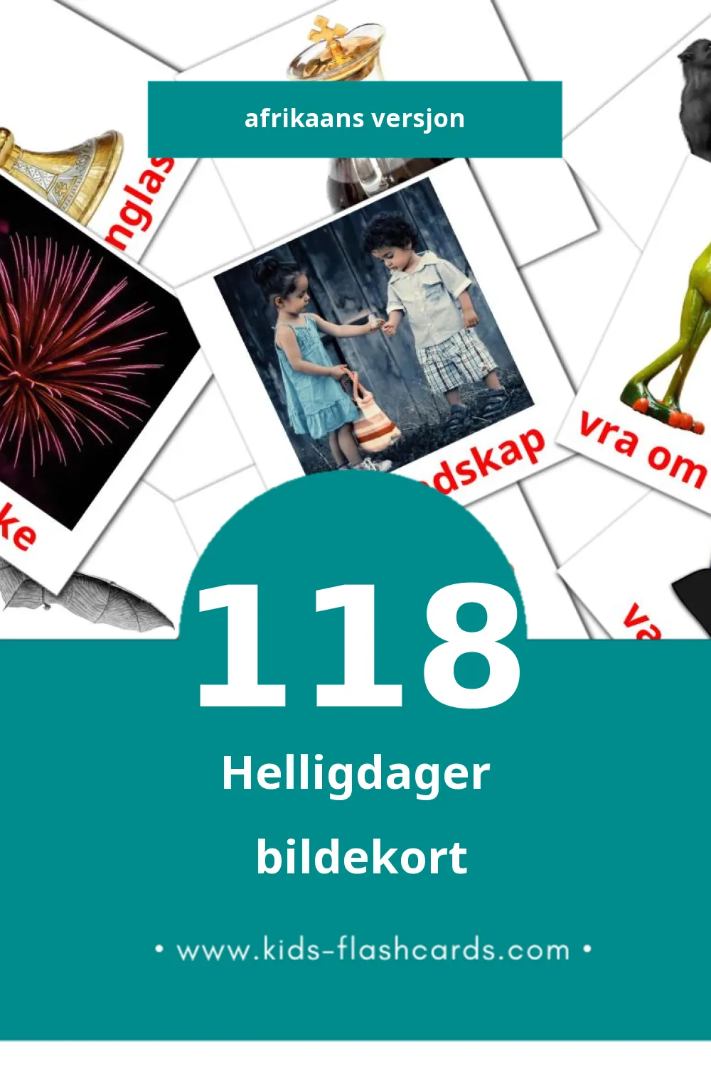 Visuelle Vakansie bildekort for småbarn (118 kort på Afrikaans)