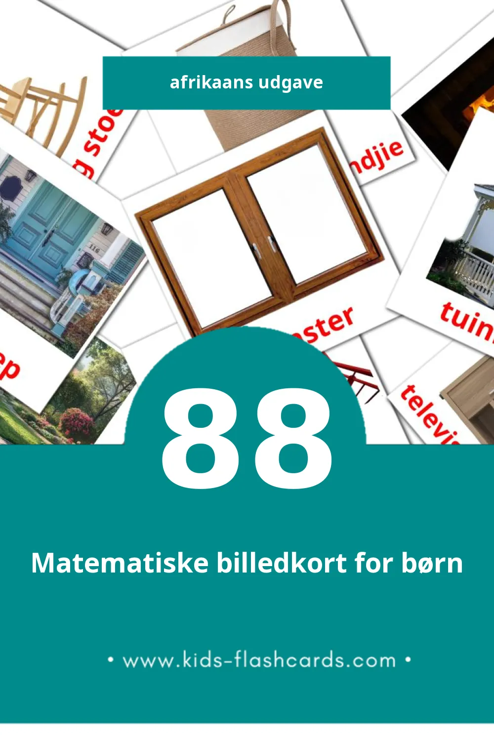 Visuelle billedkort for børn om Tuis til småbørn (88 kort på Afrikaans)