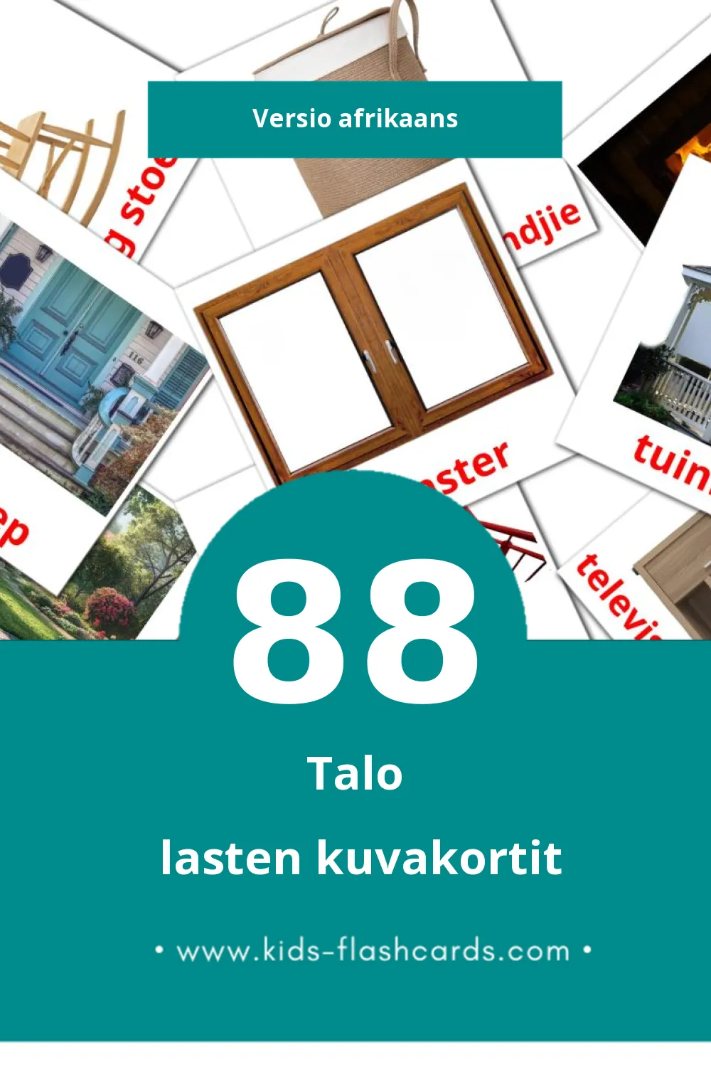 Tuis lasten kuvakortit pikkulapsille (88 korttia Afrikaansksi)