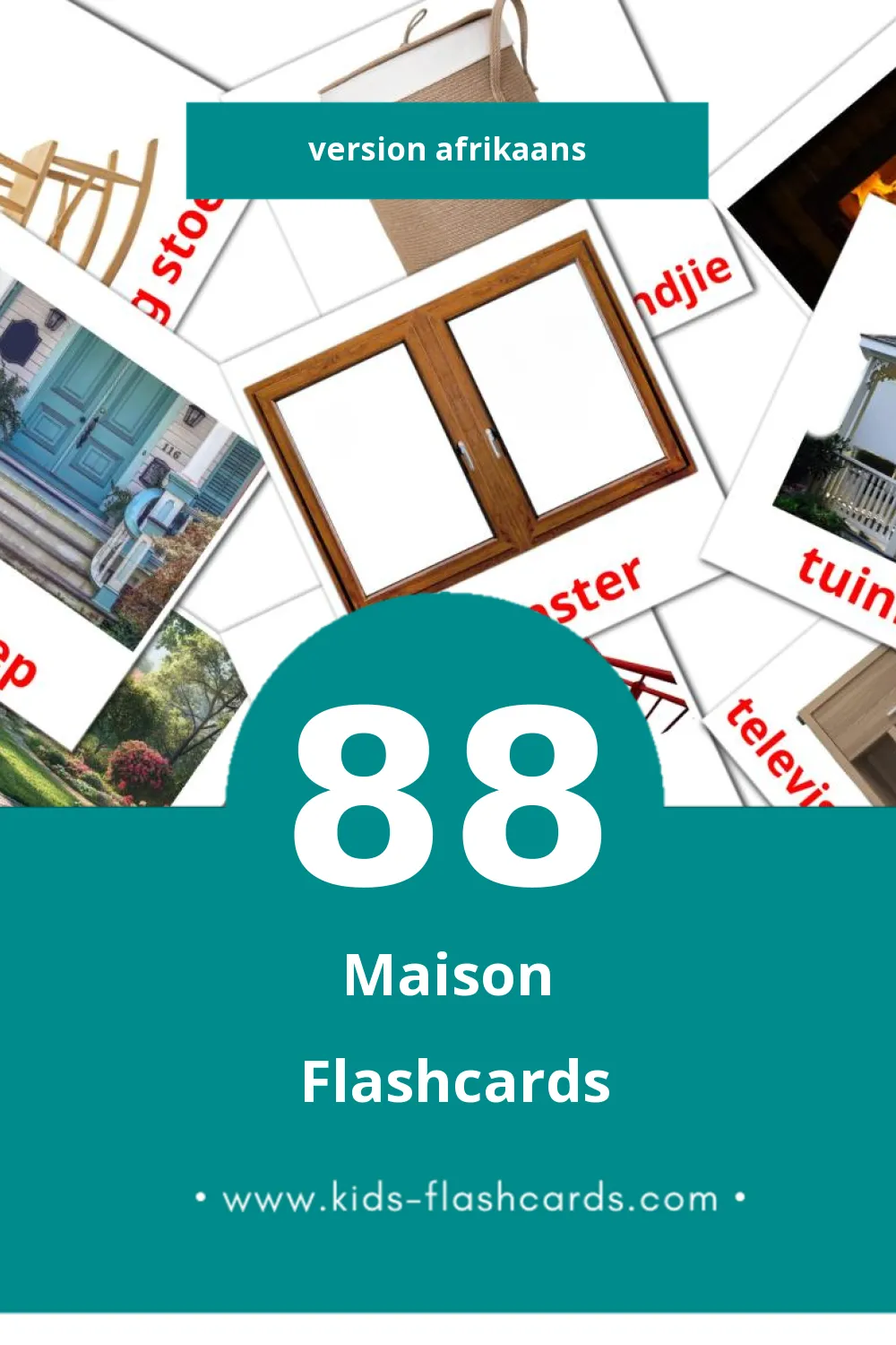 Flashcards Visual Tuis pour les tout-petits (88 cartes en Afrikaans)