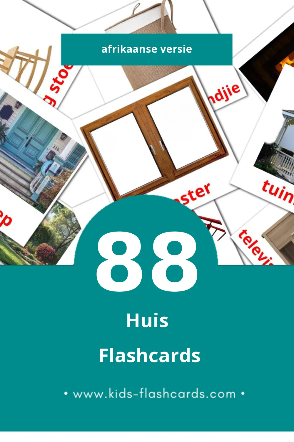 Visuele Tuis Flashcards voor Kleuters (88 kaarten in het Afrikaans)