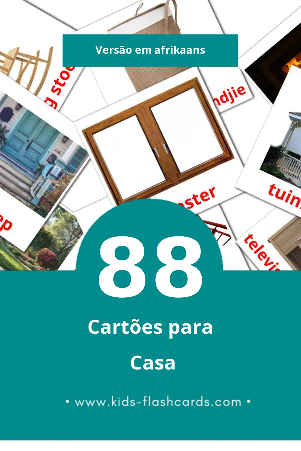 Flashcards de Tuis Visuais para Toddlers (88 cartões em Afrikaans)