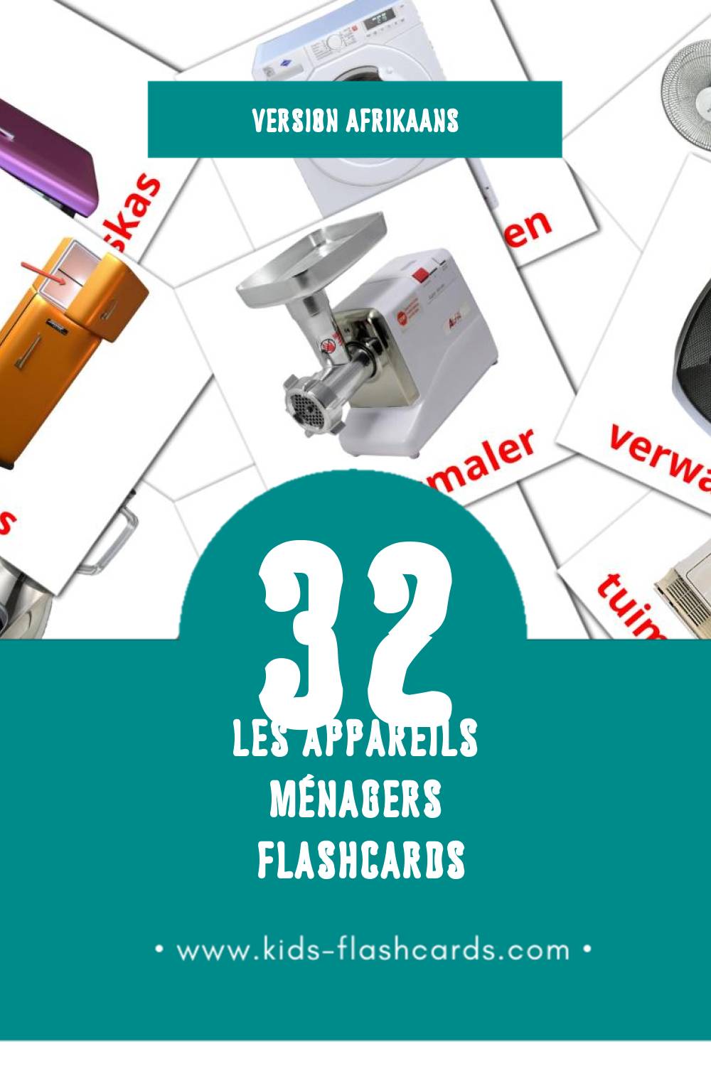 Flashcards Visual Huishoudlike toestelle pour les tout-petits (32 cartes en Afrikaans)