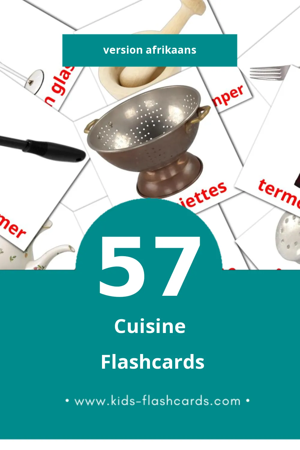 Flashcards Visual Kombuis pour les tout-petits (57 cartes en Afrikaans)