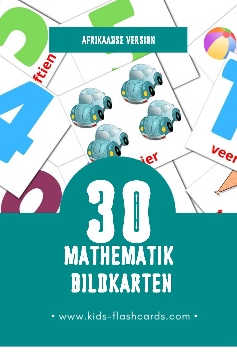 Visual Wiskunde Flashcards für Kleinkinder (30 Karten in Afrikaans)