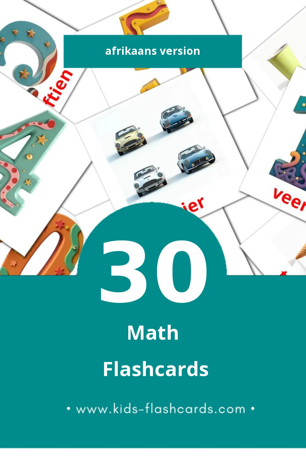 Visual Wiskunde Flashcards for Toddlers (30 cards in Afrikaans)