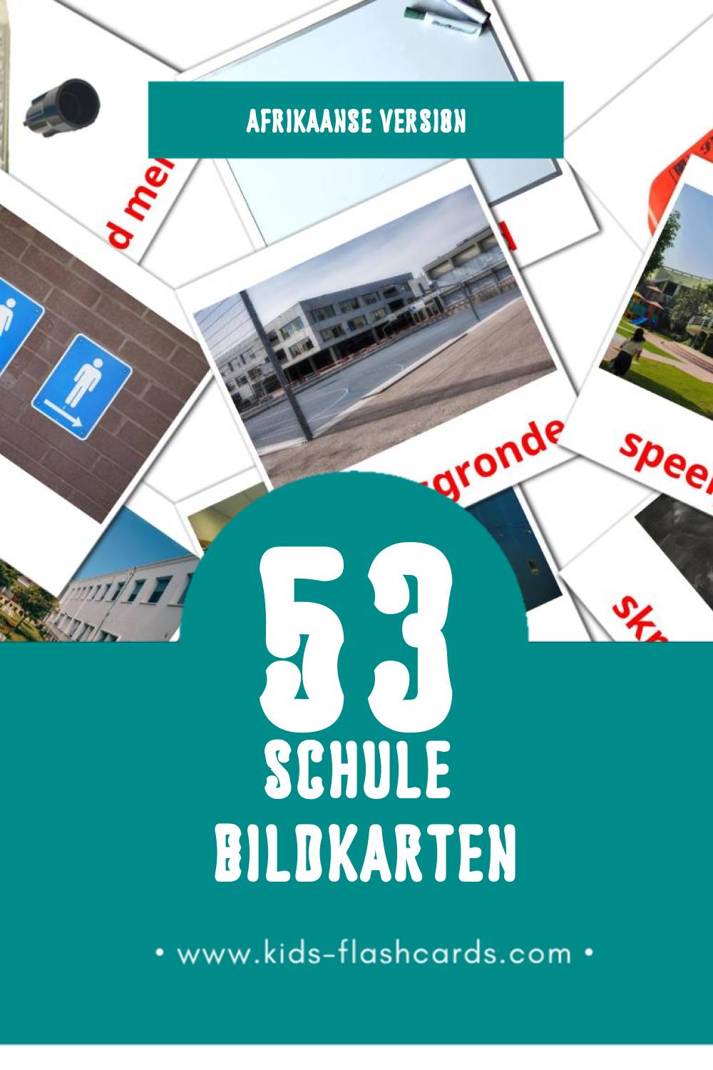 Visual Skool Flashcards für Kleinkinder (53 Karten in Afrikaans)