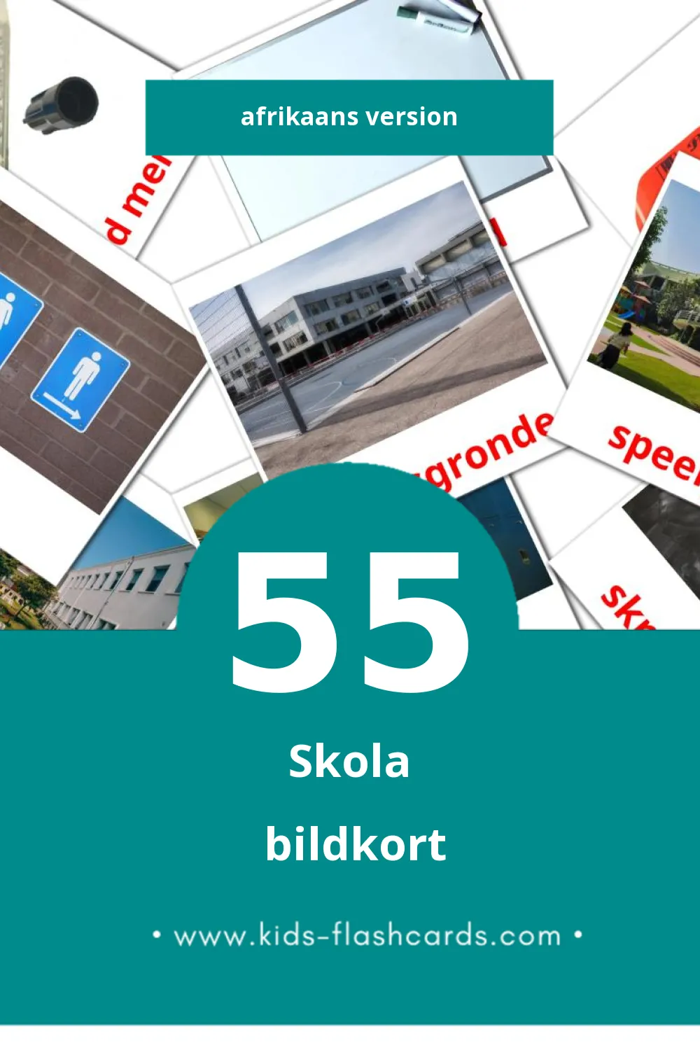 Visuella Skool för småbarn (55 bildkort för barn på Afrikaans)