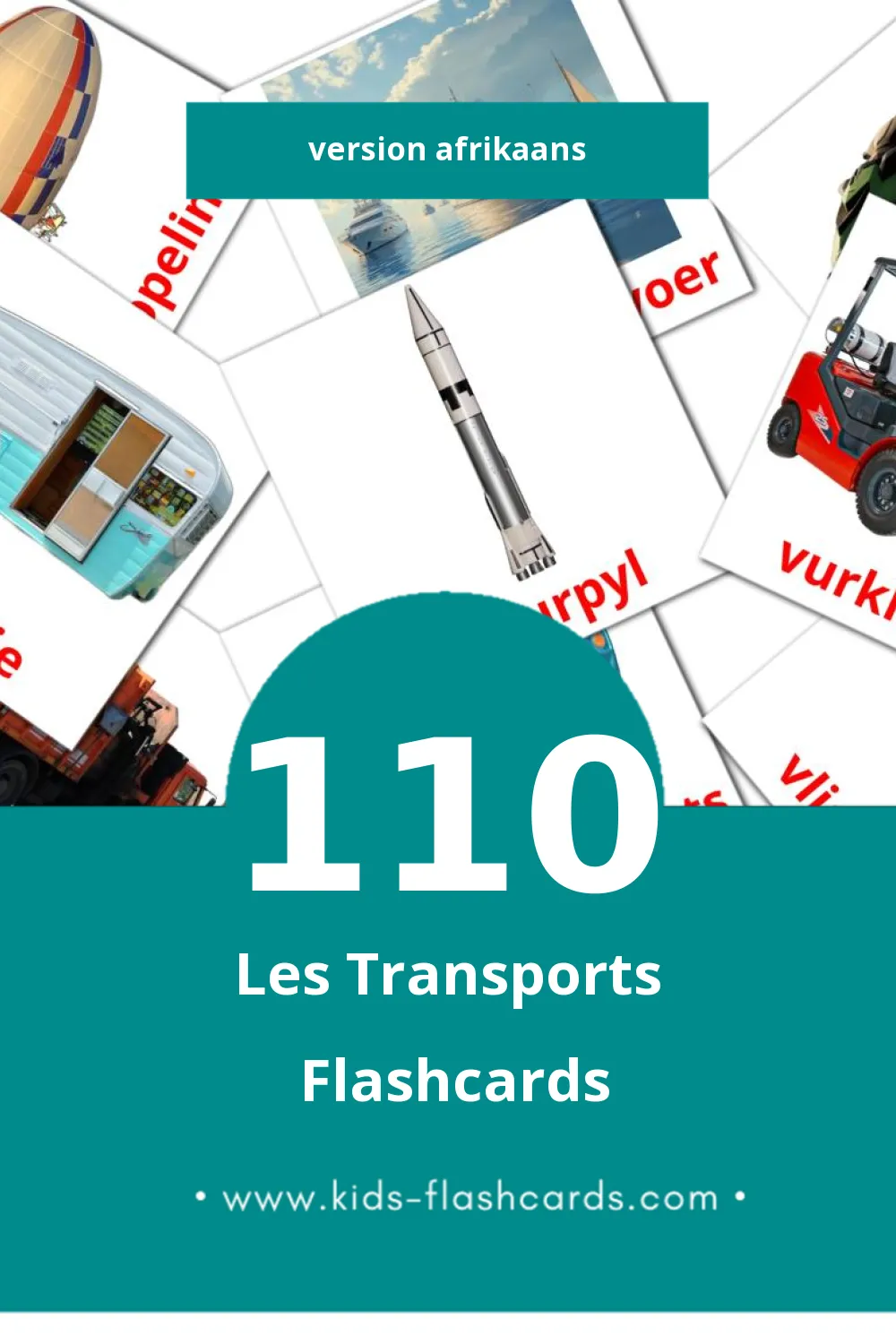 Flashcards Visual Vervoer pour les tout-petits (110 cartes en Afrikaans)