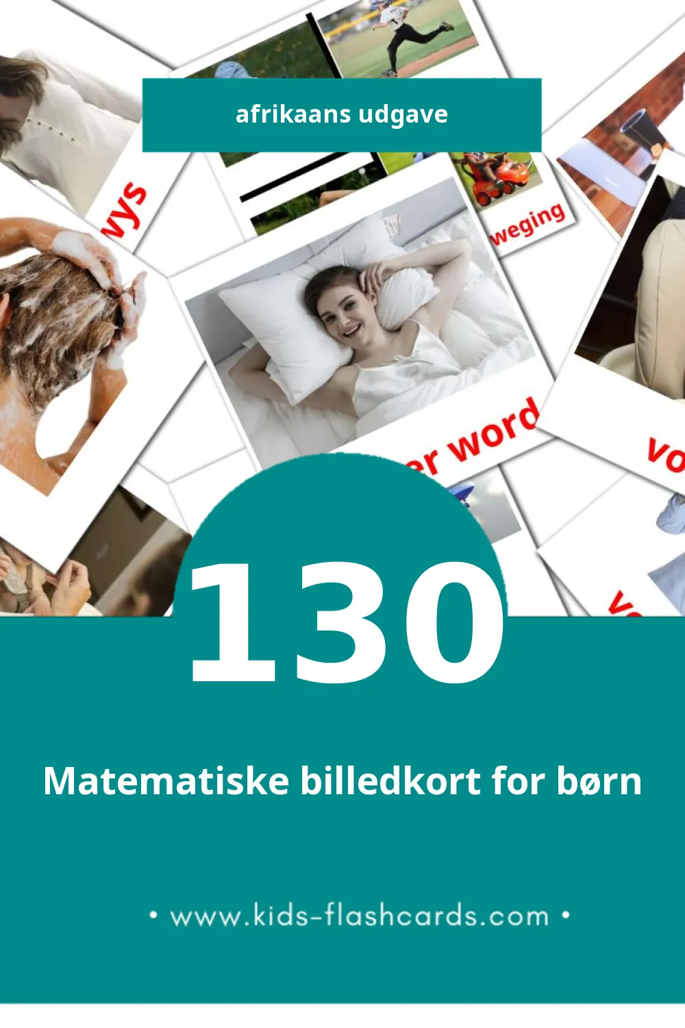 Visuelle billedkort for børn om Werkwoorde til småbørn (130 kort på Afrikaans)