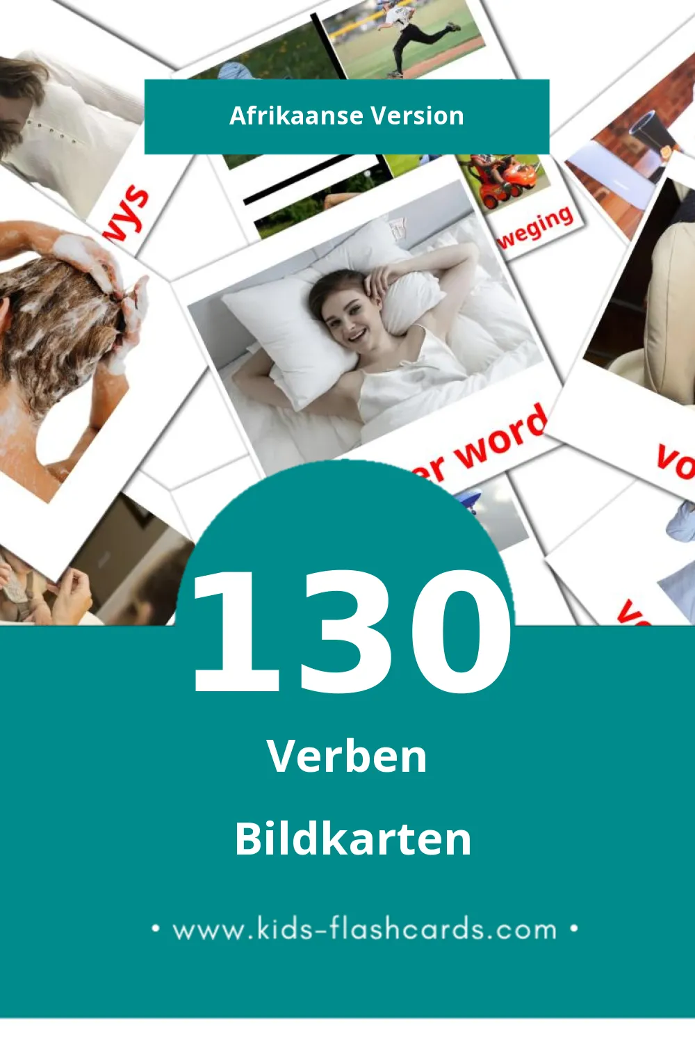 Visual Werkwoorde Flashcards für Kleinkinder (130 Karten in Afrikaans)