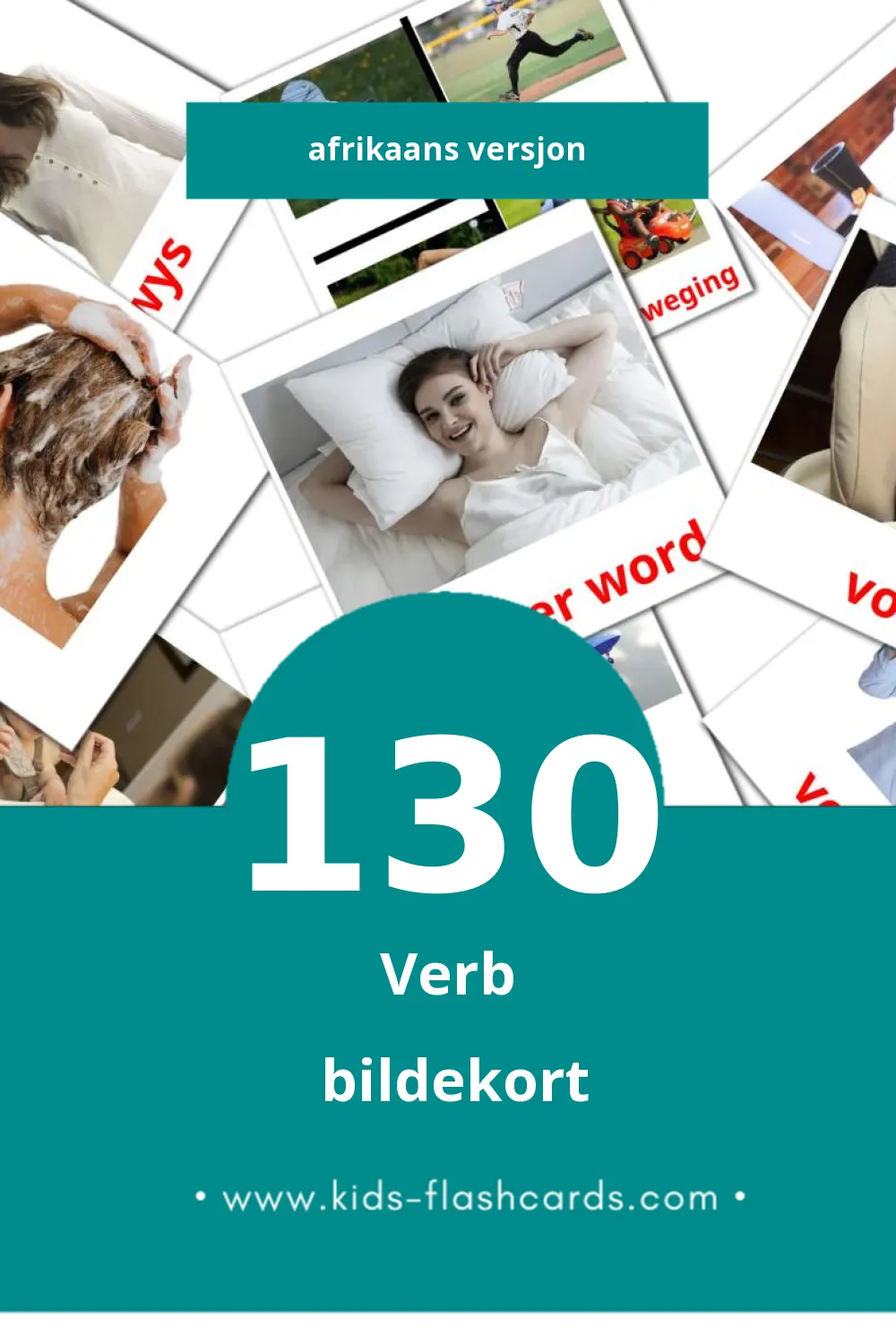 Visuelle Werkwoorde bildekort for småbarn (130 kort på Afrikaans)