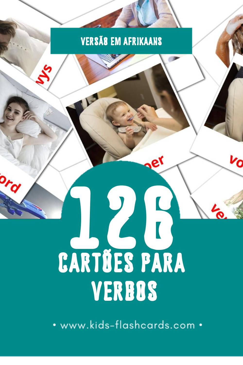 Flashcards de Werkwoorde Visuais para Toddlers (126 cartões em Afrikaans)