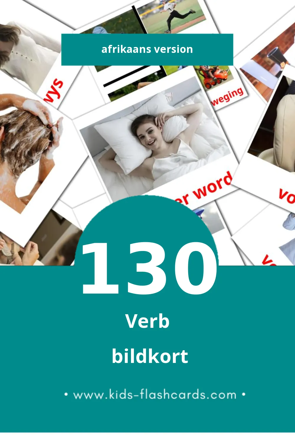 Visuella Werkwoorde för småbarn (130 bildkort för barn på Afrikaans)