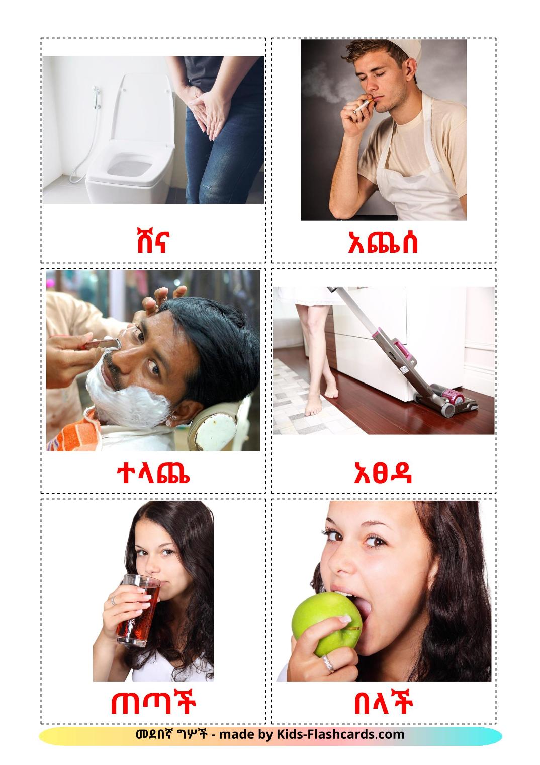 Routine verbs - 33 Free Printable amharic Flashcards 