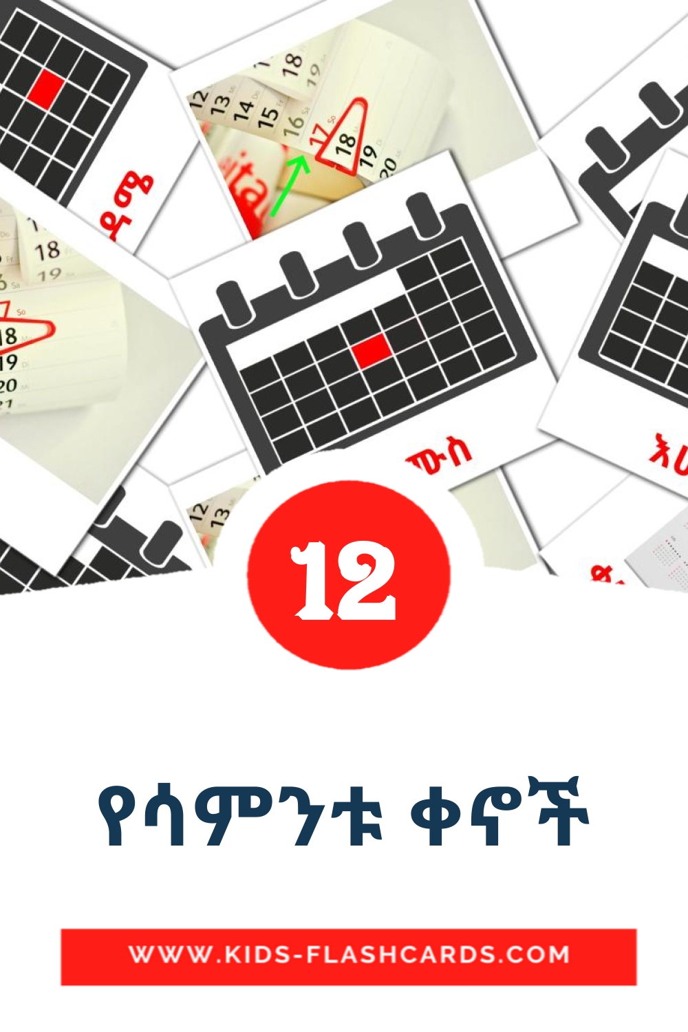 12 የሳምንቱ ቀኖች Picture Cards for Kindergarden in amharic