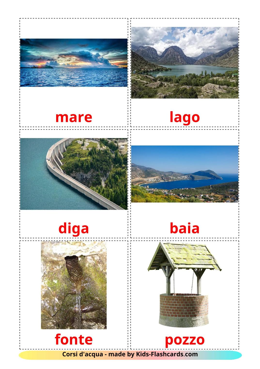 Corpi d'acqua - 30 flashcards amárica stampabili gratuitamente