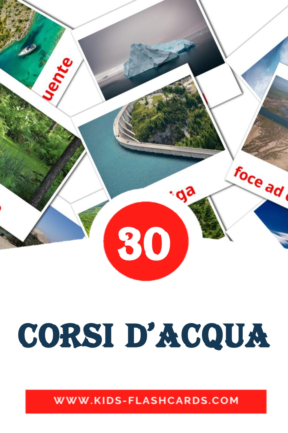 30 Corsi d'acqua Picture Cards for Kindergarden in amharic