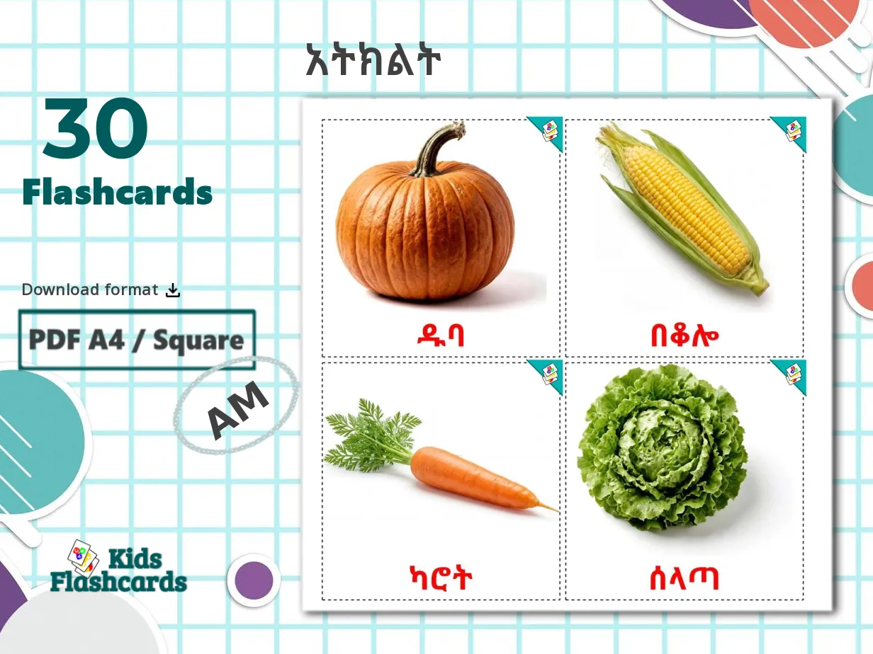 30 FREE Vegetables Flashcards | PDF | Amharic Words