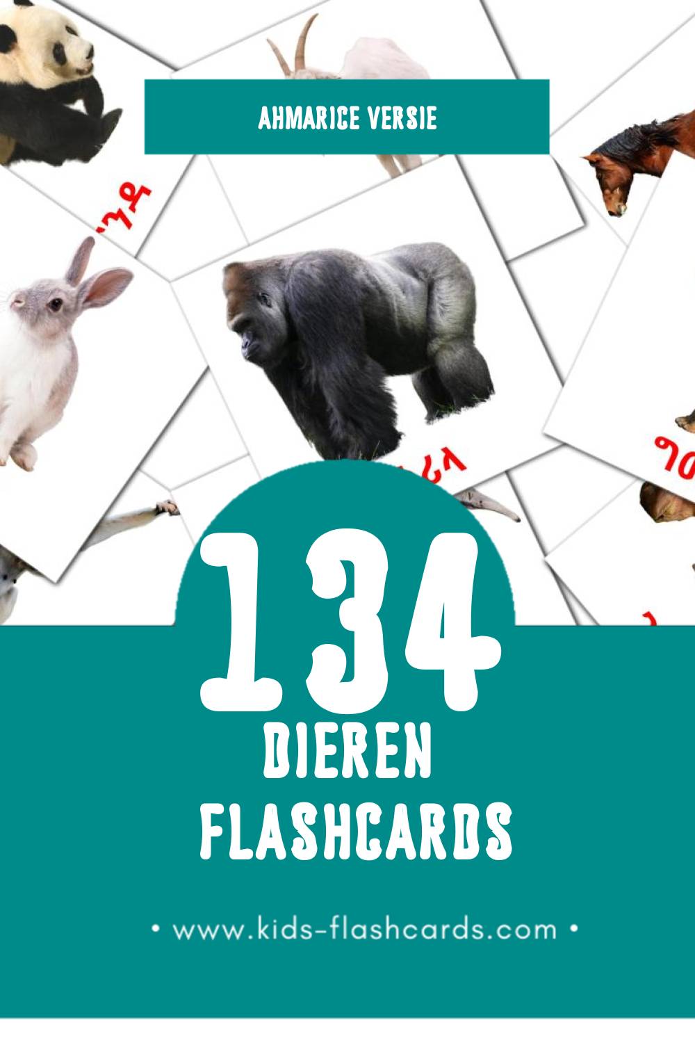 Visuele እንስሳት Flashcards voor Kleuters (134 kaarten in het Ahmaric)