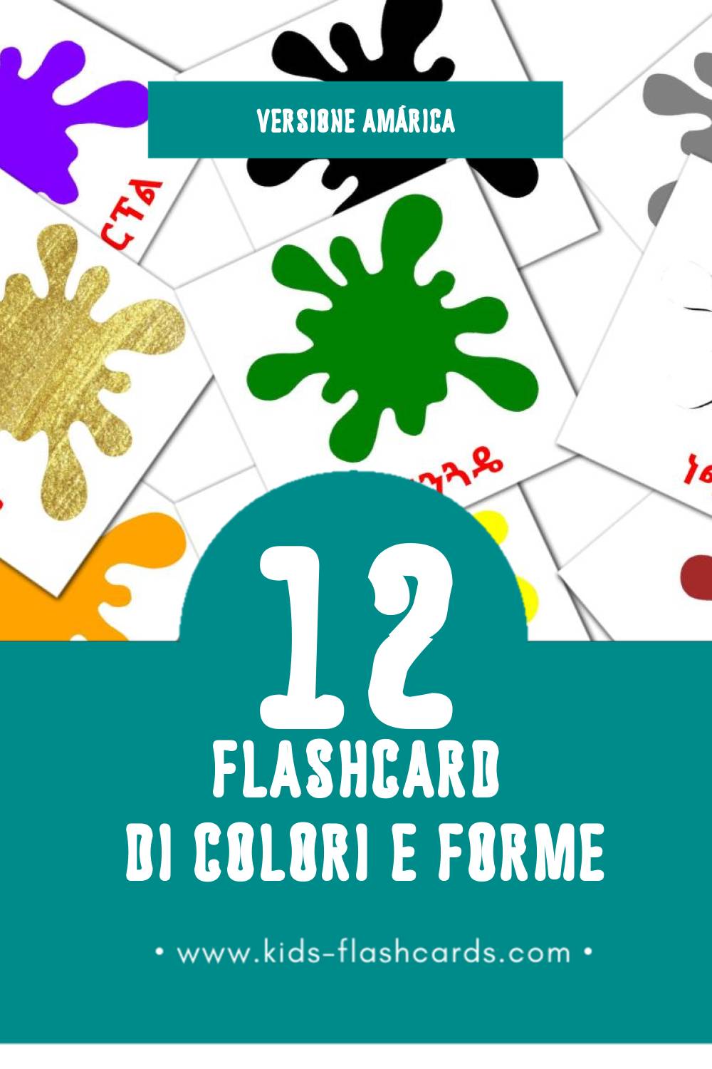 Flashcards de ቀለሞች እና ቅርጾች Visuais para Toddlers (12 cartões em Ahmárico)
