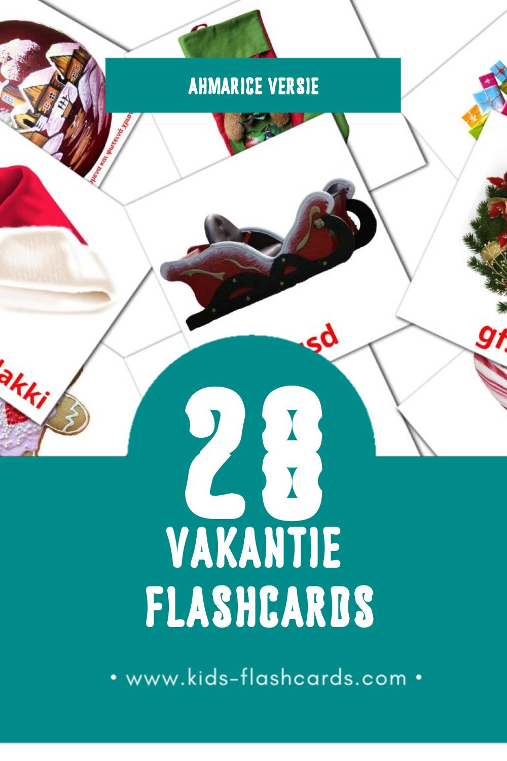 Visuele 크리스마스 Flashcards voor Kleuters (28 kaarten in het Ahmaric)