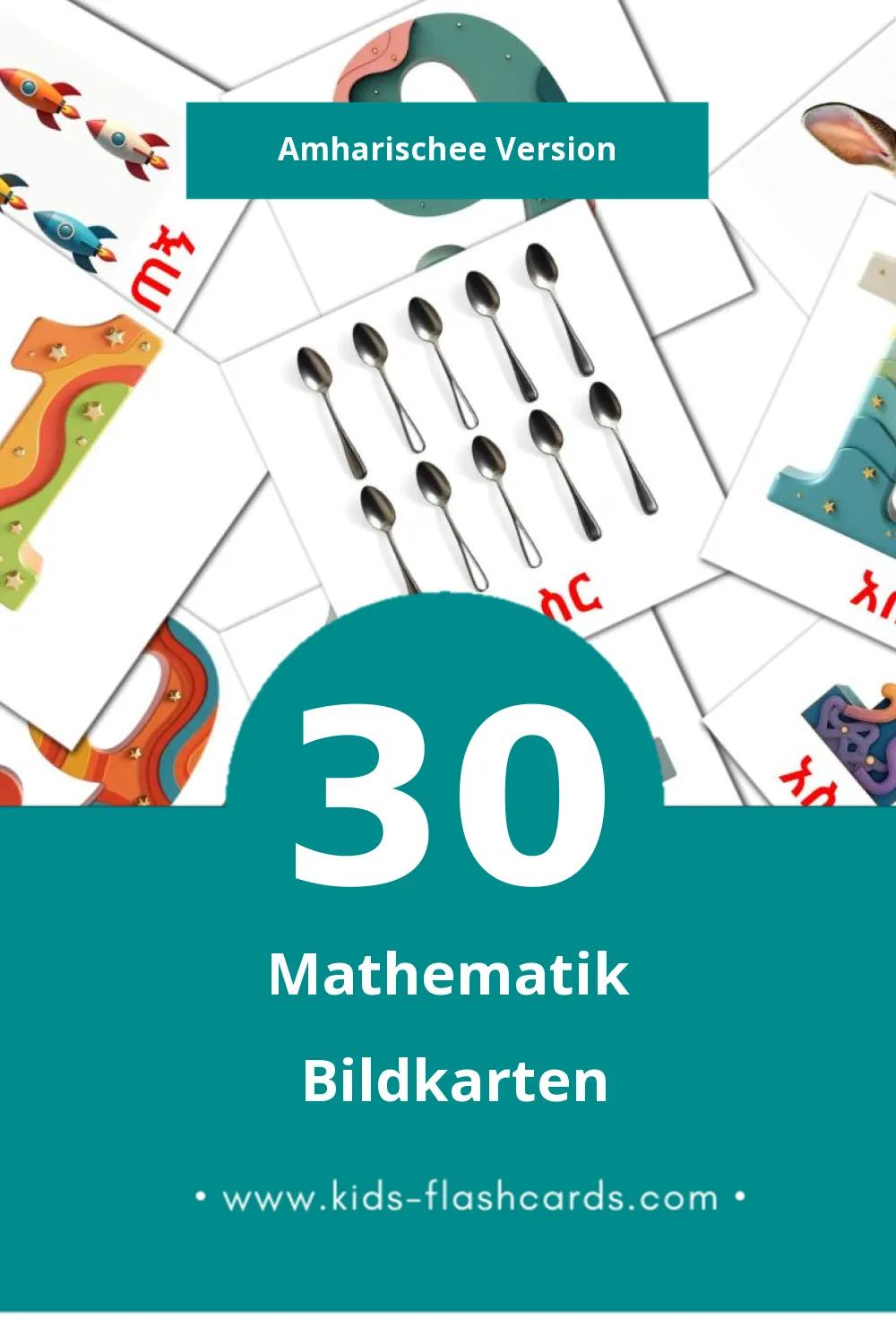 Visual ሒሳብ Flashcards für Kleinkinder (30 Karten in Amharische)