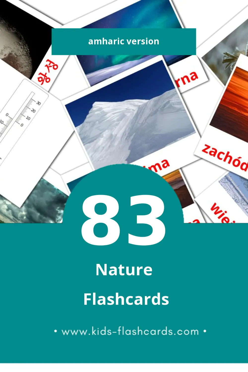 Flashcards de Weather Gujarati Visuais para Toddlers (83 cartões em Amharic)