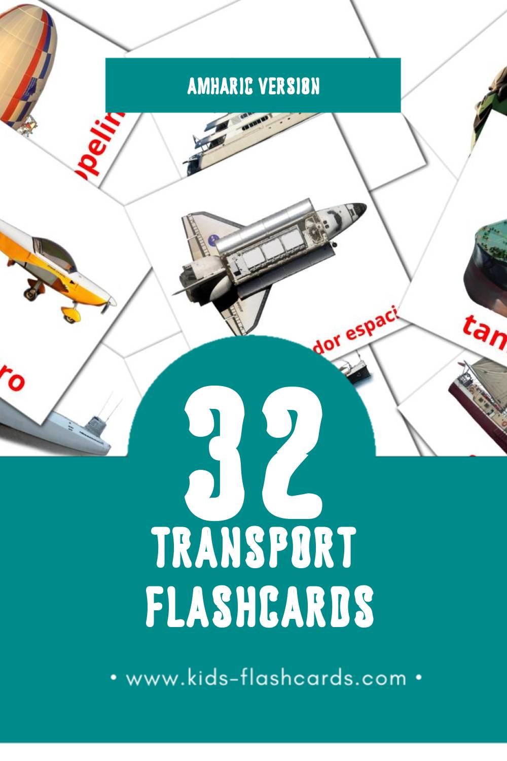 Visual Transportes  Flashcards for Toddlers (41 cards in Amharic)