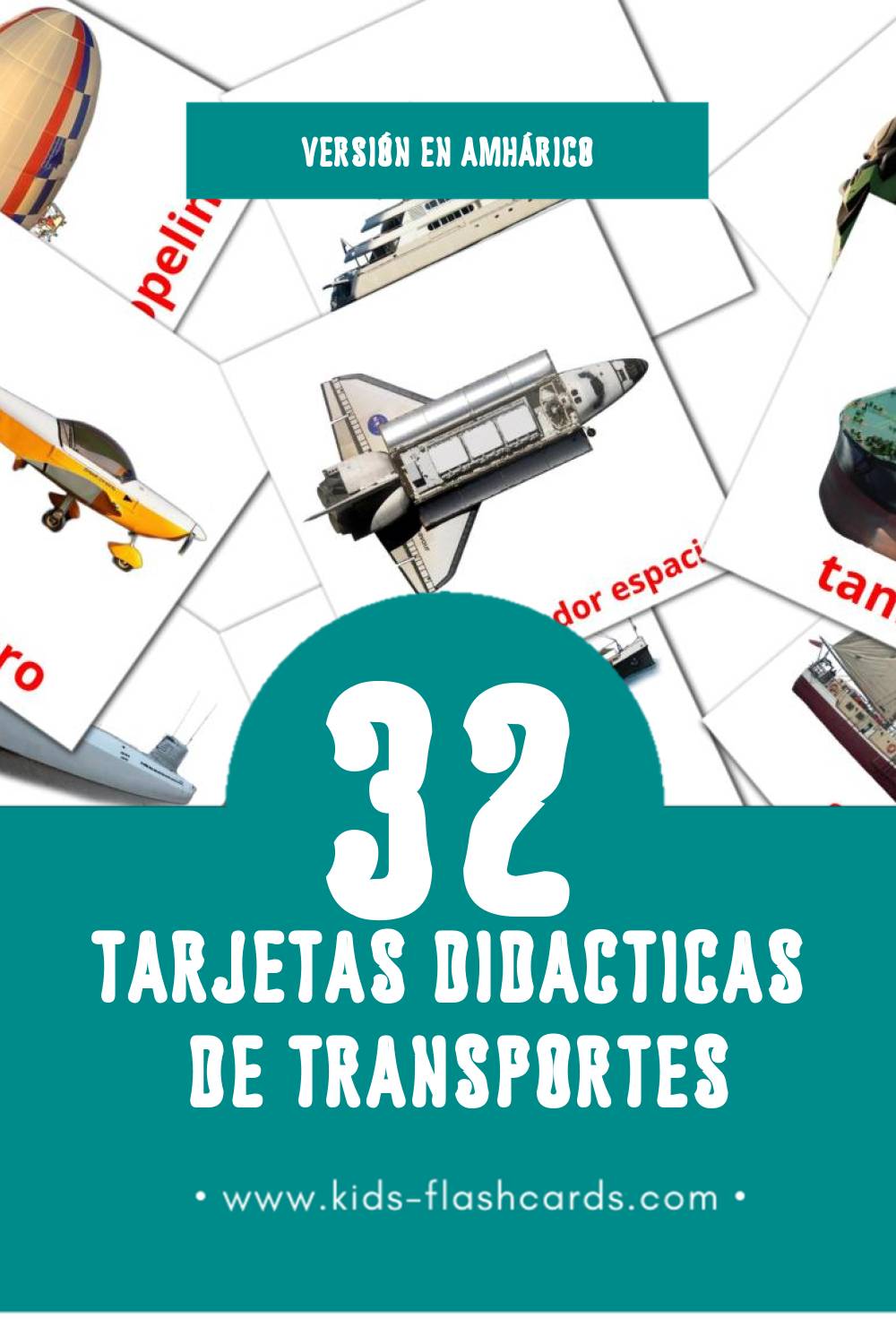 Tarjetas visuales de Transportes  para niños pequeños (41 tarjetas en Amhárico)