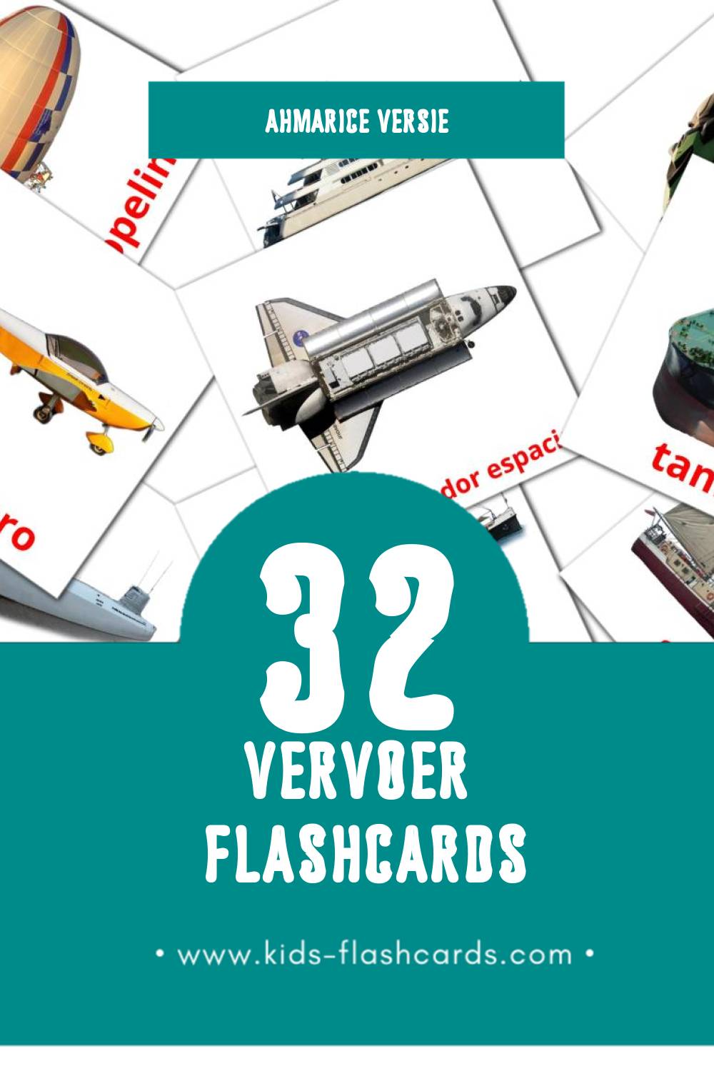 Visuele Transportes  Flashcards voor Kleuters (41 kaarten in het Ahmaric)