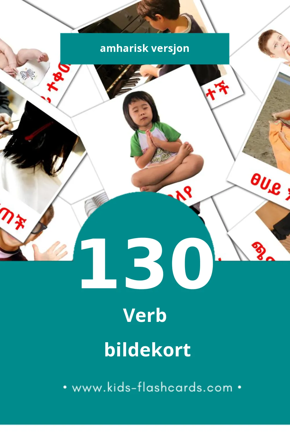 Visuelle ግሦች bildekort for småbarn (130 kort på Amharisk)