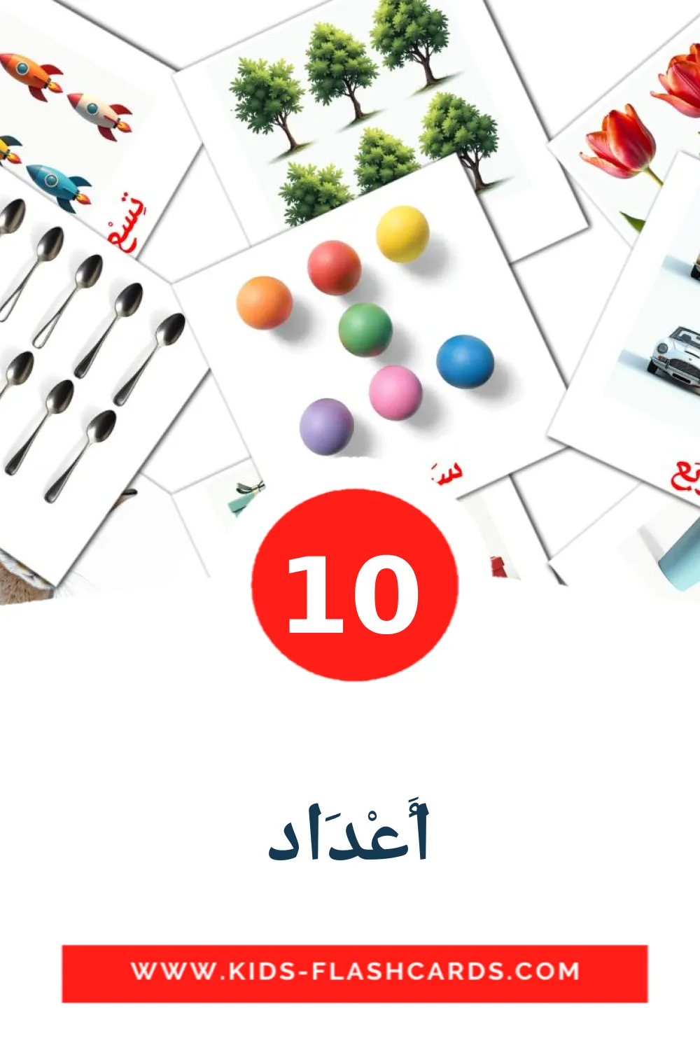 10 أَعْدَاد Picture Cards for Kindergarden in arabic