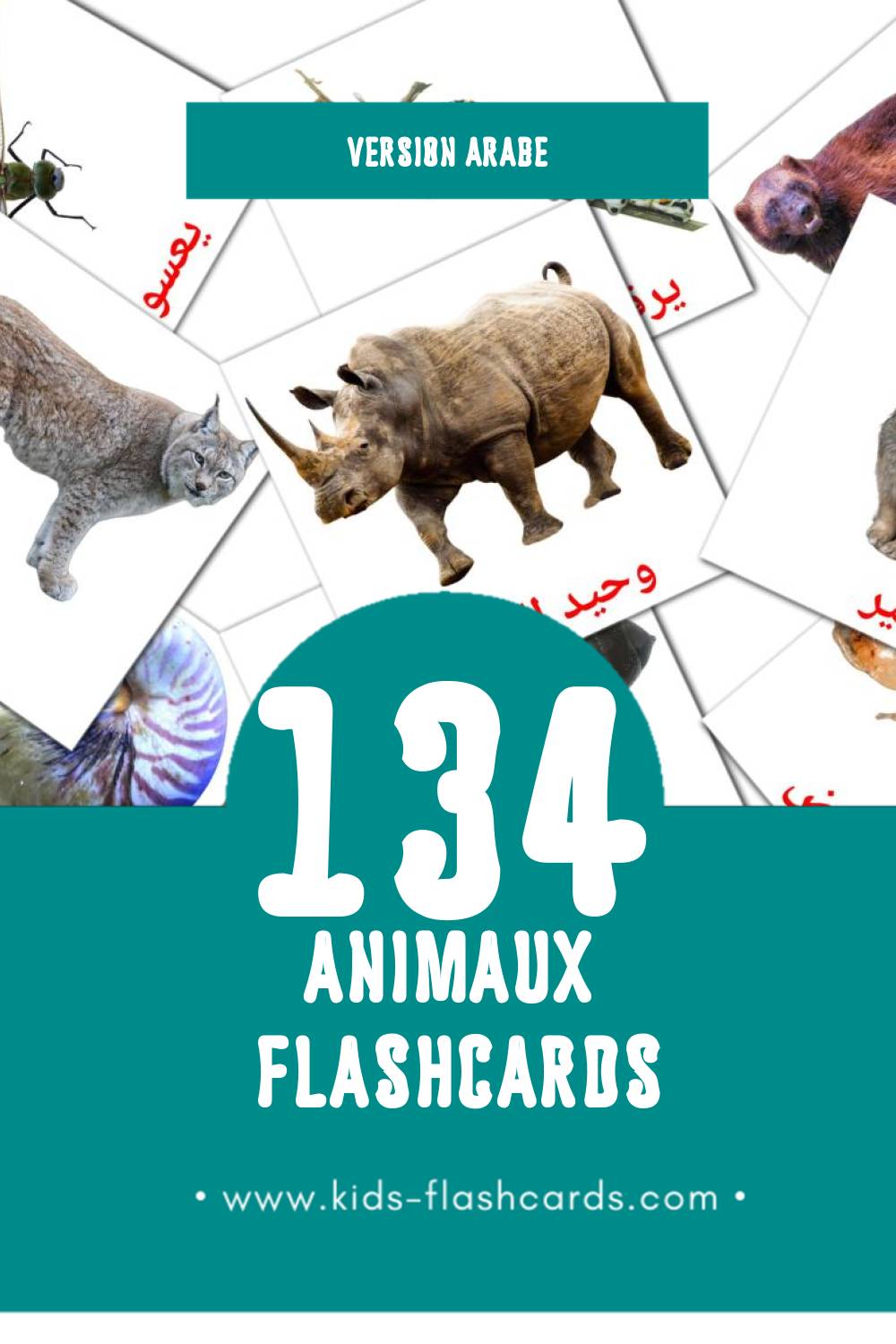 Flashcards Visual حيوانات برية pour les tout-petits (134 cartes en Arabe)