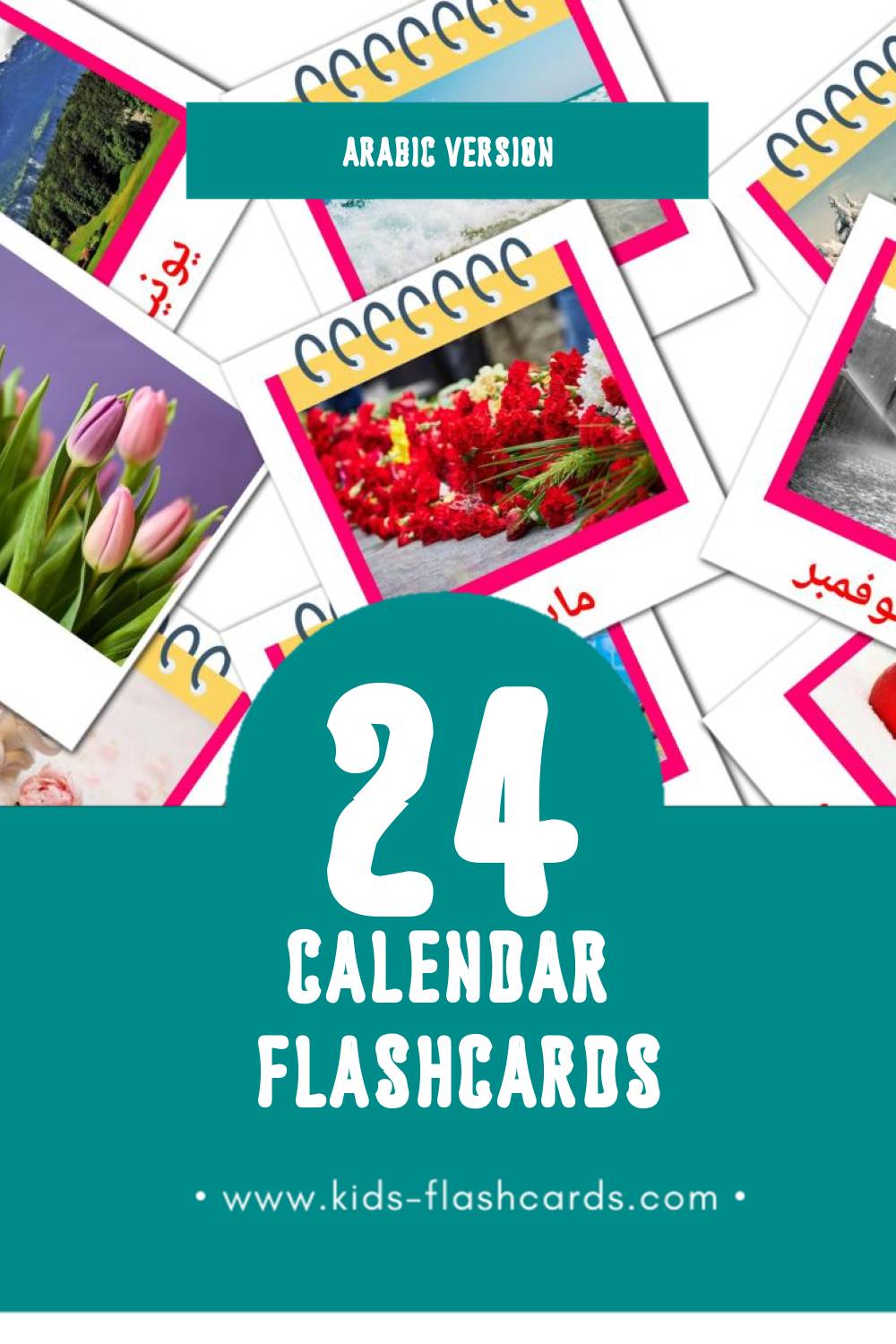 Visual الرزنامة Flashcards for Toddlers (24 cards in Arabic)