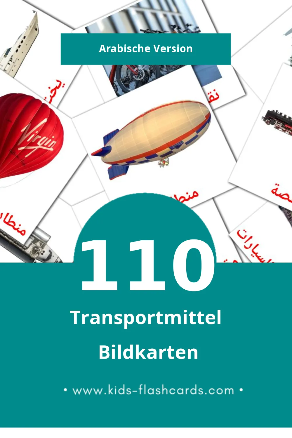 Visual وسائل النقل Flashcards für Kleinkinder (110 Karten in Arabisch)