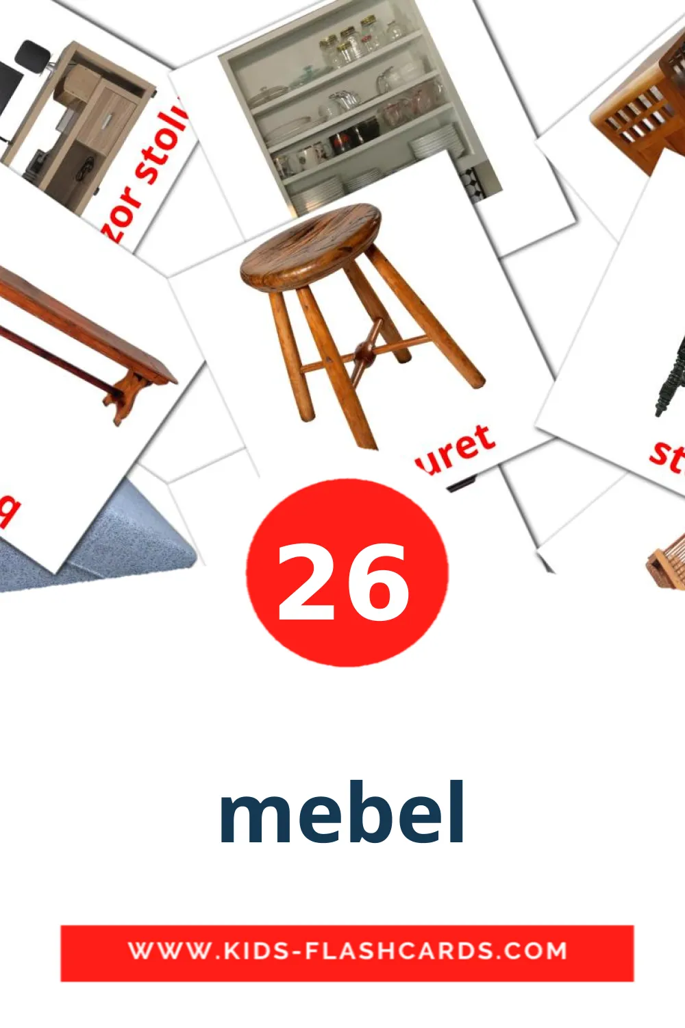 26 carte illustrate di mebel per la scuola materna in azerbaijani