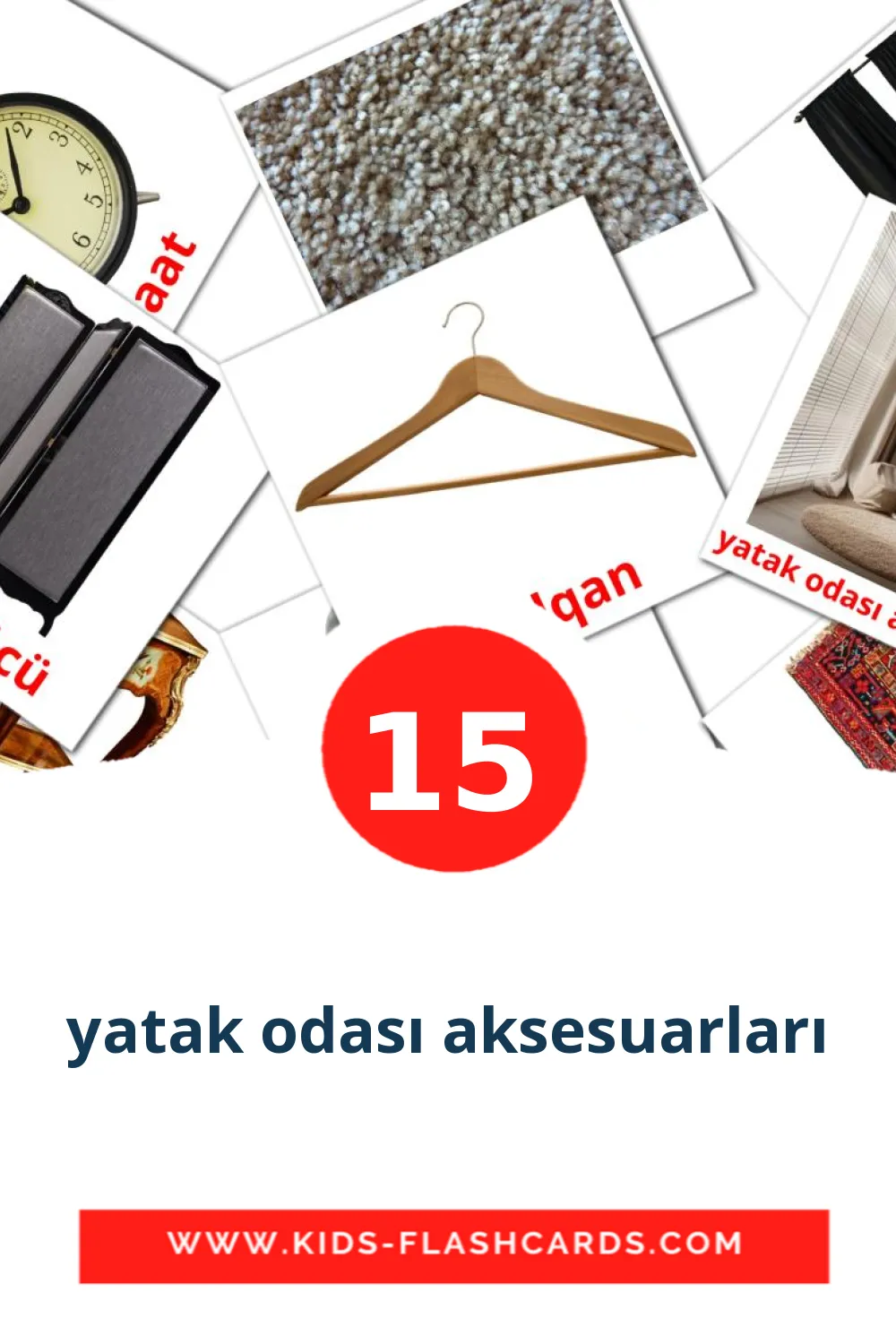 15 carte illustrate di yatak odası aksesuarları per la scuola materna in azerbaijani