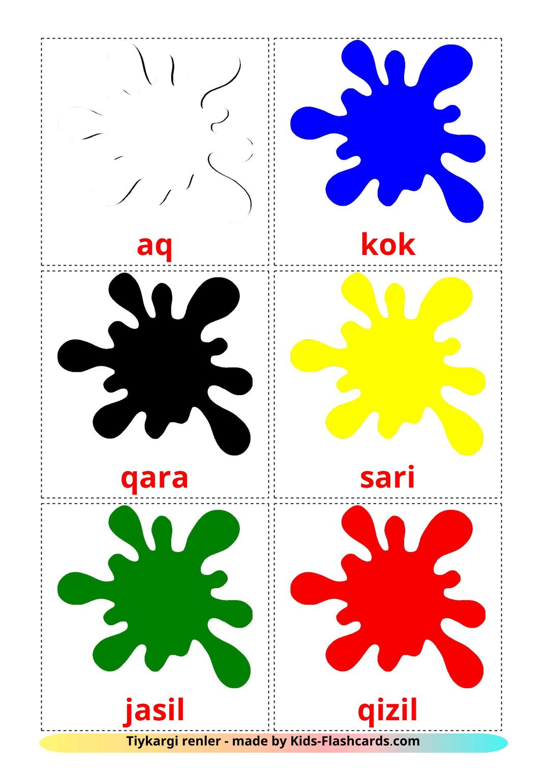 Base colors - 12 Free Printable azerbaijani Flashcards 