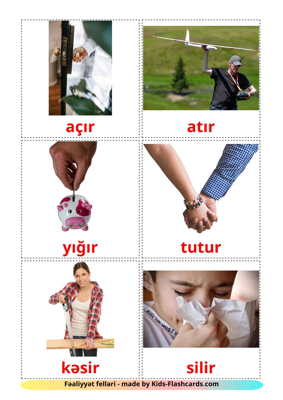 Action verbs - 51 Free Printable azerbaijani Flashcards 