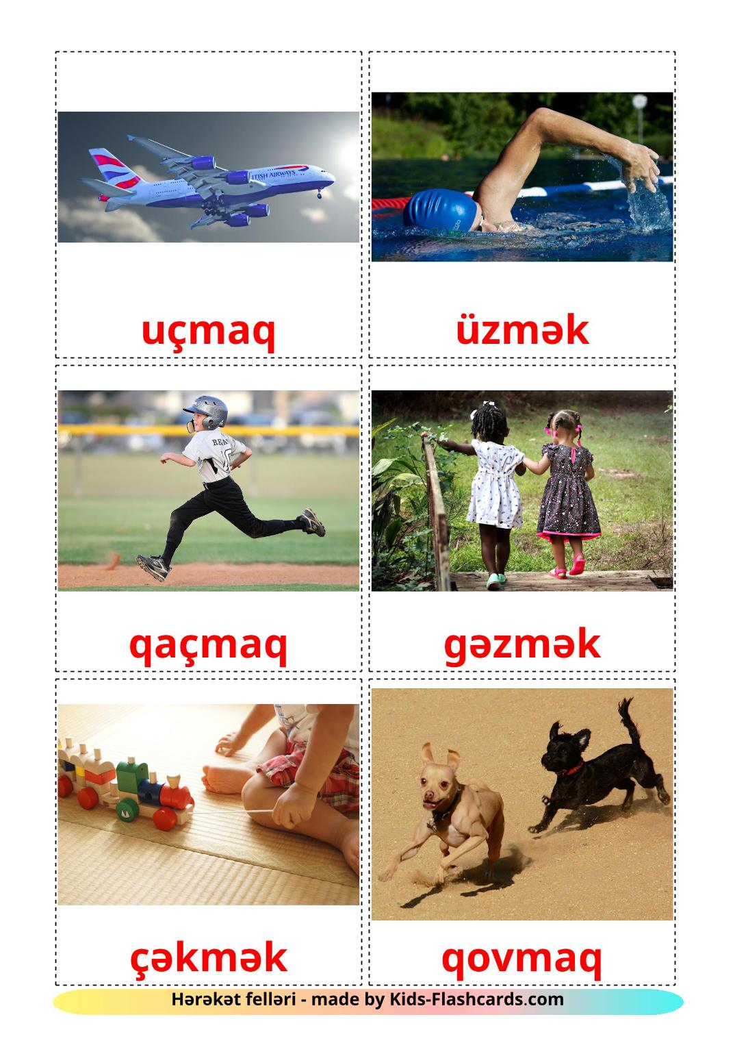Verbi di movimento - 19 flashcards azerbaijani stampabili gratuitamente