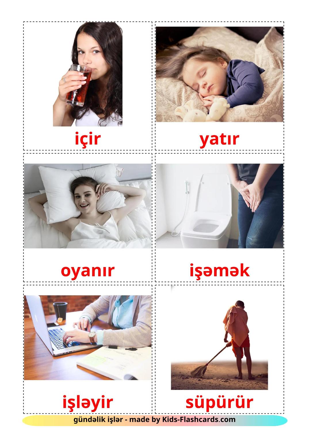 Routine verbs - 34 Free Printable azerbaijani Flashcards 